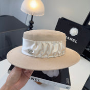 CHANEL 26S RIBBON-EMBELLISHED STRAW BOATER HAT 335893
