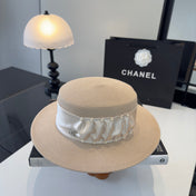CHANEL 26S RIBBON-EMBELLISHED STRAW BOATER HAT 335893
