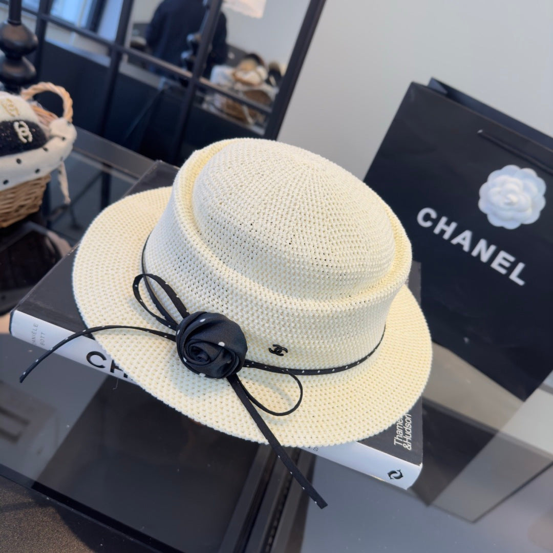 CHANEL 26S BOATER HAT WITH BLACK BOW 338036