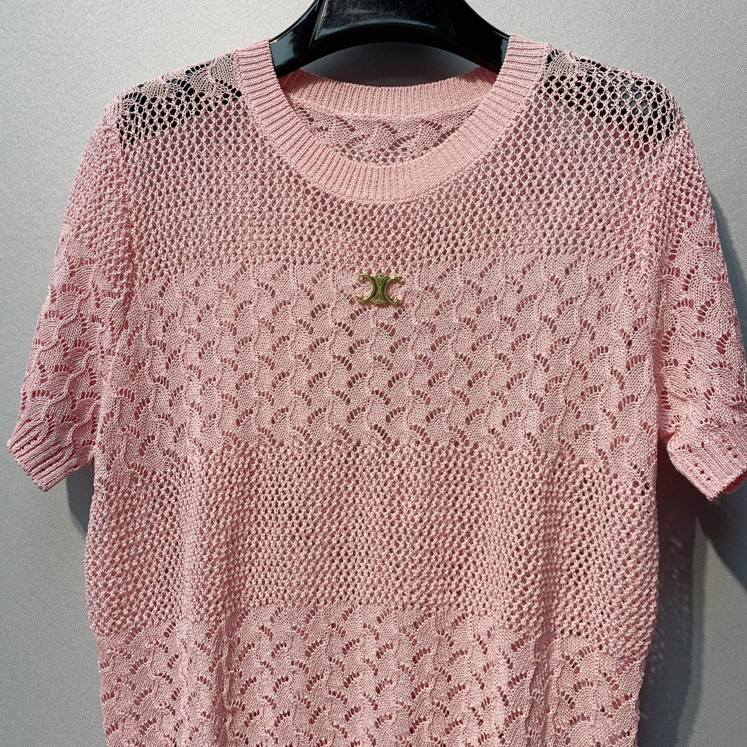 CELINE 26S LOGO SHORT SLEEVE KNITTED TOP 179