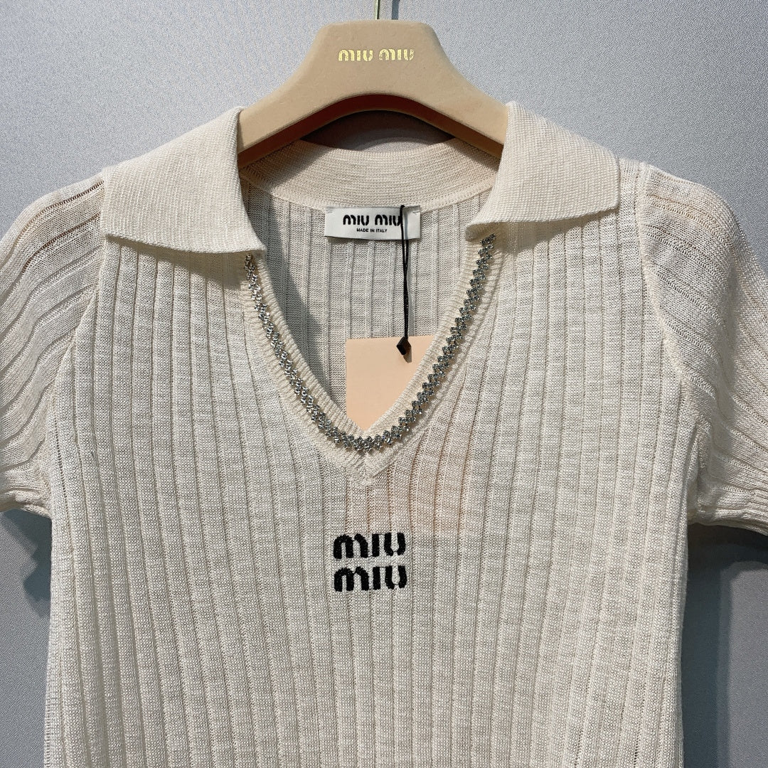 MIUMIU 26S SHORT-SLEEVED KNIT POLO SHIRT STYLE 1089