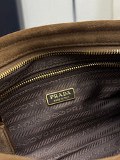 PRADA 25S BONNIE SMALL SHOULDER BAG 26 IN BROWN SUEDE GOLD HARDWARE