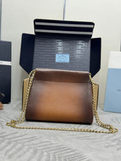 PRADA 25S ENCHAINE MINI BAG 22 IN COGNAC CALFSKIN GOLD HARDWARE