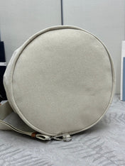PRADA 25S DRAWSTRING BACKPACK 55 IN BEIGE CANVAS LINEN SILVER HARDWRE