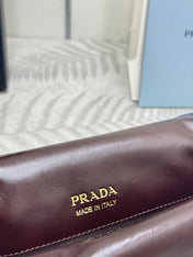 PRADA 25S SHOULDER BAG 23 IN DARK BROWN CALFSKIN GOLD HARDWARE