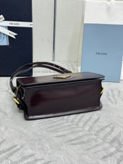 PRADA 25S SHOULDER BAG 23 IN DARK BROWN CALFSKIN GOLD HARDWRE