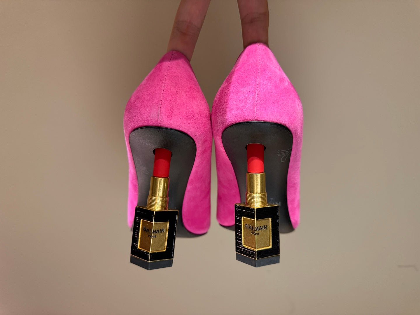 BALMAIN 26S HIGH HEELS 100 MM IN DARK PINK SUEDE