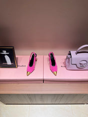 BALMAIN 26S SLINGBACK HEELS 100 MM IN DARK PINK SUEDE