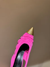 BALMAIN 26S SLINGBACK HEELS 100 MM IN DARK PINK SUEDE