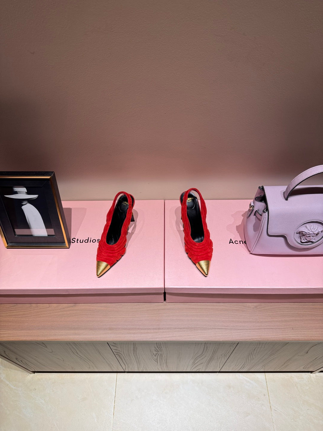 BALMAIN 26S SLINGBACK HEELS 100 MM IN RED SUEDE