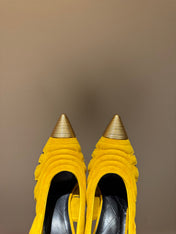 BALMAIN 26S SLINGBACK HEELS 100 MM IN SUNFLOWER YELLOW SUEDE