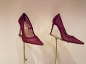 AQUAZZURA 26S HIGH HEELS 105 MM IN DARK RED LACE MESH AND SATIN