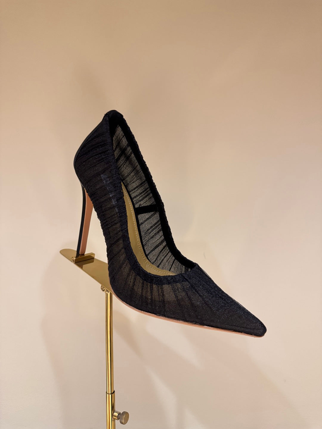 AQUAZZURA 26S HIGH HEELS 105 MM IN BLACK LACE MESH AND SATIN