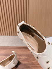 CHLOE 26S STUDDED LOAFERS IN CREAM WHITE CALFSKIN
