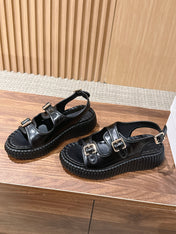 CHLOE 26S PLATFORM SANDALS IN BLACK CALFSKIN