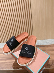 LP 26S SLIDES SANDAL IN BLACK SUEDE WITH LOGO