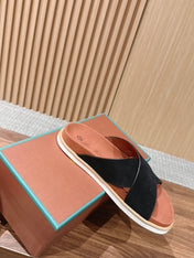 LP 26S CROSS STRAP SLIDES SANDAL IN BLACK SUEDE