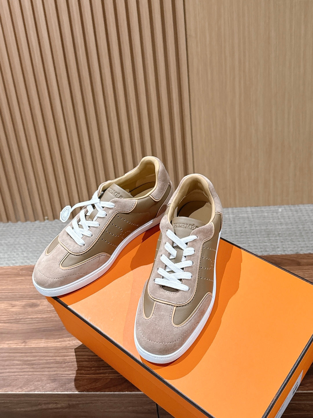 HM 26S GET SNEAKERS IN SAND BEIGE CALFSKIN MIX SUEDE STYLE 2