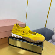 BALLERINAS SHOES IN YELLOW TYRE TECHNICAL FABRIC AND SUEDE