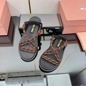 RIVIERE SANDALS IN BLACK CALFSKIN BROWN CORD