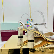 GG HEELED SANDALS 25S 65 MM IN SILVER LAMBSKIN WITH SILVER HARDWARE
