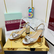 GG HEELED SANDALS 25S 65 MM IN SILVER LAMBSKIN WITH SILVER HARDWARE