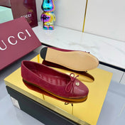 GG BALLET FLATS 25S IN RED FABRIC MIX LAMBSKIN WITH BOW