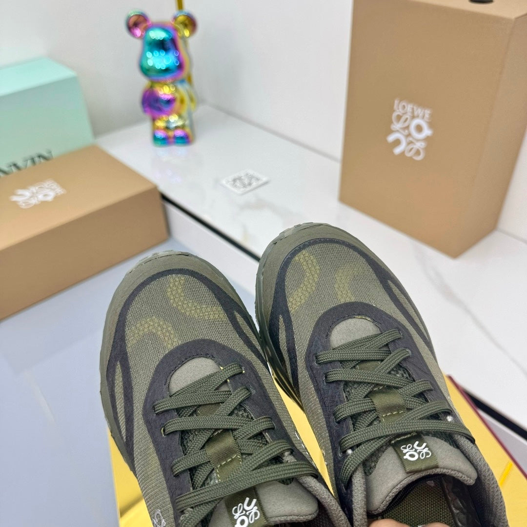 LOEWE 26S RUNNING SNEAKERS IN DARK OLIVE GREEN MESH