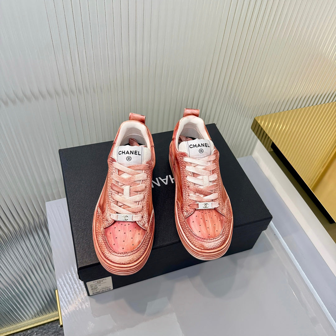 CHANEL 26S LOW-TOP SNEAKERS IN LIGHT CORAL PINK CALFSKIN