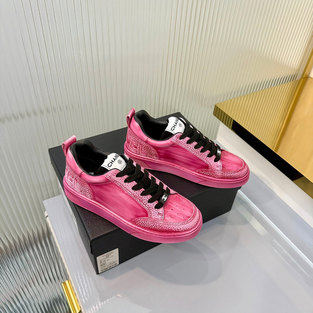 CHANEL 26S LOW-TOP SNEAKERS IN DARK PINK CALFSKIN
