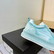 CHANEL 26S LOW-TOP SNEAKERS IN LIGHT MINT BLUE GRAFFITI PATTERN CALFSKIN