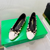 CHANEL 26S FLAT SHOES IN BEIGE AND BLACK LEOPARD PRINT PONY HAIR