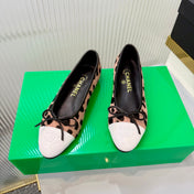 CHANEL 26S FLAT SHOES IN LIGHT BROWN AND BLACK LEOPARD PRINT PONY HAIR