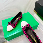 CHANEL 26S FLAT SHOES IN DARK PINK AND BLACK LEOPARD PRINT PONY HAIR