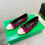 CHANEL 26S FLAT SHOES IN DARK PINK AND BLACK LEOPARD PRINT PONY HAIR