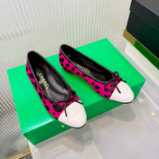 CHANEL 26S FLAT SHOES IN DARK PINK AND BLACK LEOPARD PRINT PONY HAIR