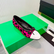 CHANEL 26S FLAT SHOES IN DARK PINK AND BLACK LEOPARD PRINT PONY HAIR