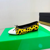 CHANEL 26S FLAT SHOES IN YELLOW AND BLACK LEOPARD PRINT PONY HAIR