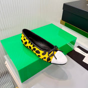 CHANEL 26S FLAT SHOES IN YELLOW AND BLACK LEOPARD PRINT PONY HAIR