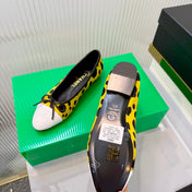 CHANEL 26S FLAT SHOES IN YELLOW AND BLACK LEOPARD PRINT PONY HAIR
