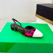 CHANEL 26S FLATS SLINGBACK IN WHITE PATENT CALFSKIN WITH DARK PINK PONY HAIR