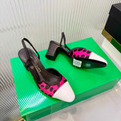 CHANEL 26S HIGH-HEEL SLINGBACKS 50 MM IN WHITE PATENT CALFSKIN WITH DARK PINK PONY HAIR