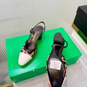 CHANEL 26S HIGH-HEEL SLINGBACKS 50 MM IN WHITE PATENT CALFSKIN WITH LIGHT PINKISH BEIGE PONY HAIR