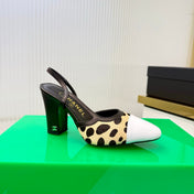 CHANEL 26S HIGH-HEEL SLINGBACKS 70 MM IN WHITE PATENT CALFSKIN WITH LIGHT YELLOW PONY HAIR