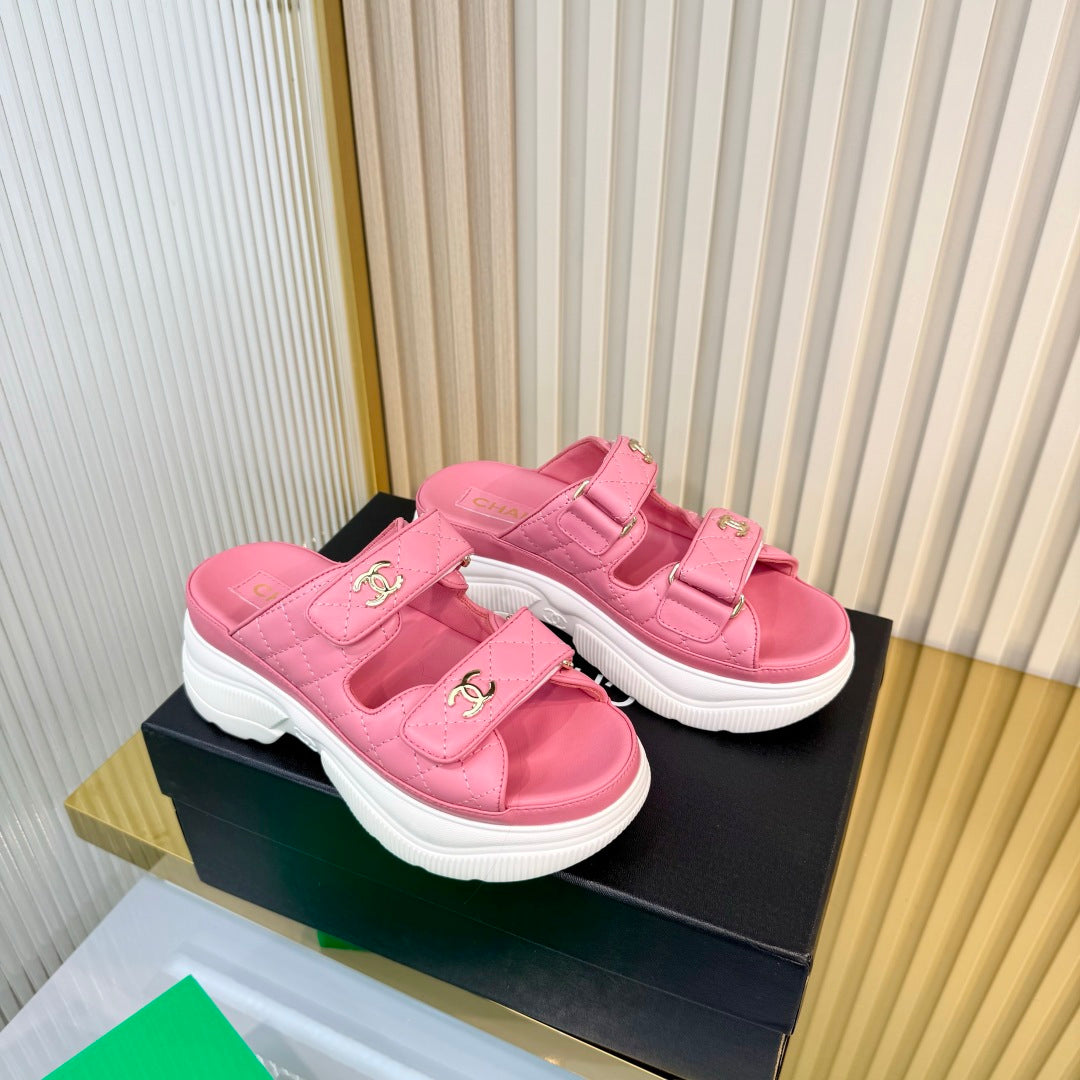 CHANEL 26S PLATFORM SANDALS IN PINK LAMBSKIN