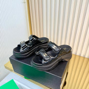 CHANEL 26S PLATFORM SANDALS IN BLACK LAMBSKIN