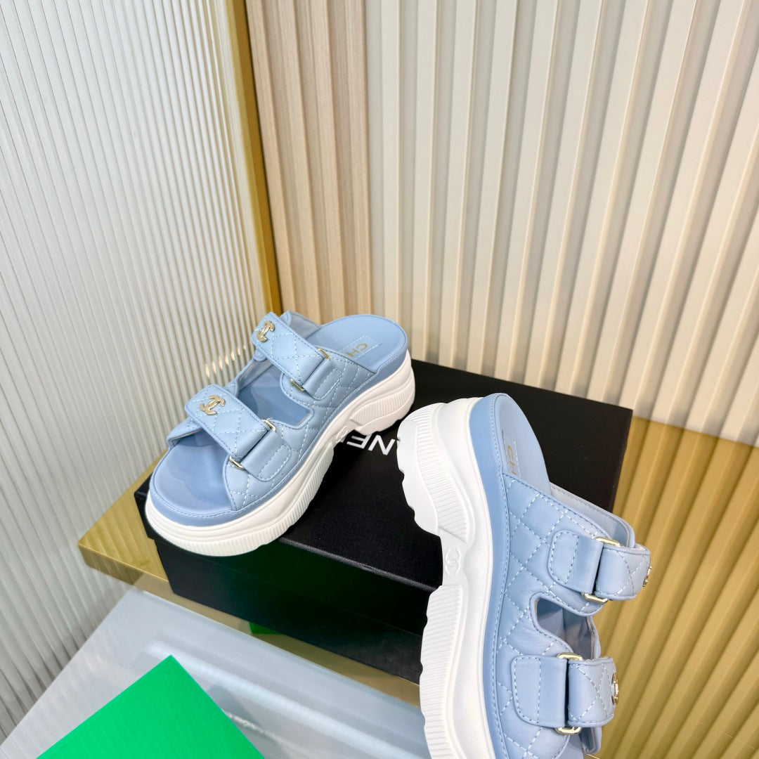 CHANEL 26S PLATFORM SANDALS IN LIGHT BLUE LAMBSKIN