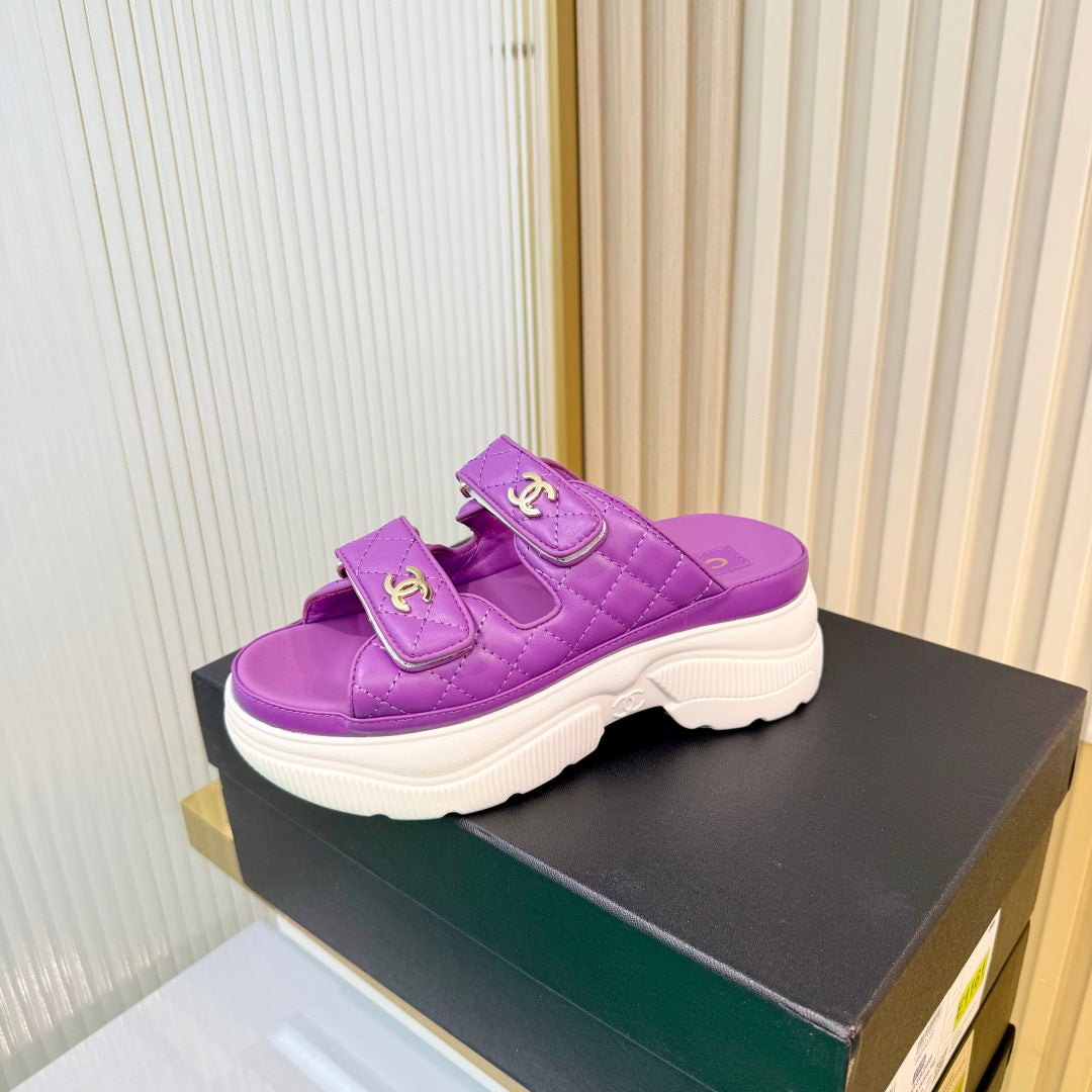 CHANEL 26S PLATFORM SANDALS IN PURPLE LAMBSKIN