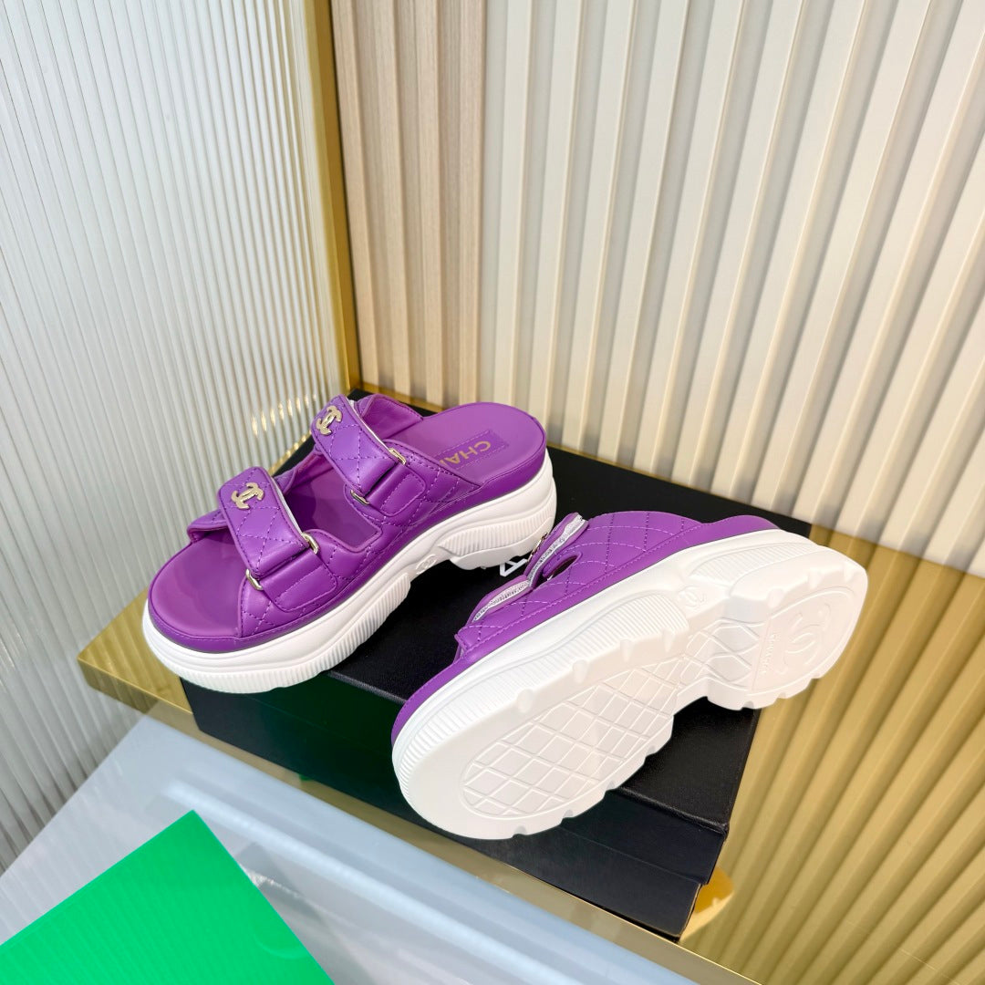 CHANEL 26S PLATFORM SANDALS IN PURPLE LAMBSKIN