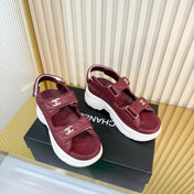 CHANEL 26S PLATFORM VELCRO SANDALS IN DARK RED LAMBSKIN